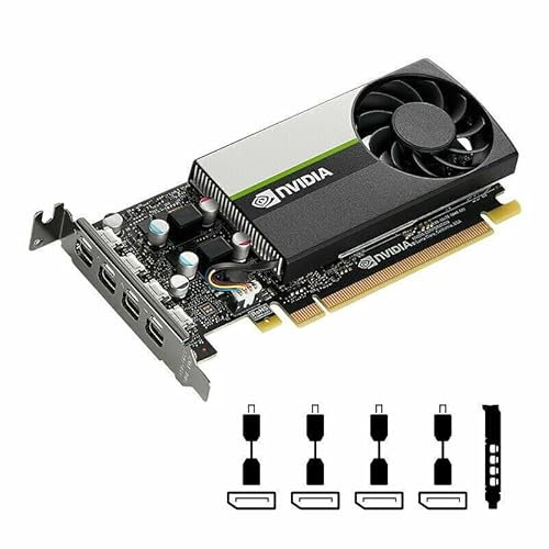 PNY Nvidia Quadro T600 - Tarjeta gráfica de 4 GB GDDR6 de una sola ranura, 640 núcleos CUDA, 128 bits, 160 GB/s, 4 mini DisplayPort 1.4, 40 W, PCI Express 3.0 x 16 con 4 adaptadores, soporte de perfil