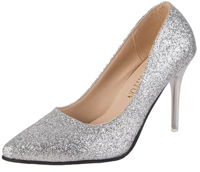 Talons aiguilles scintillants pour femme - Talons à paillettes pour femme - Bout pointu - Sandales à talons mi-longs à paillettes - Chaussures de style français pour fête, bal, mariage - Sandales