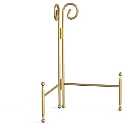 HEMYLU Display Stand for Plate, Foldable Metal Plate Stand for Table, Decorative Easel Holder for Picture Frames, Photos, Wedding Cards, Sign Posters, Cavas, 6-inch Gold