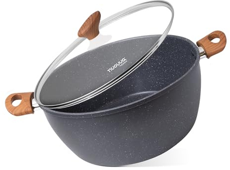 Non Stick Cooking Pots with Glass Lid – 9.5 Quart Induction Hob Stock Pot – Kitchen Deep Casserole Cookware – 32cm, Marble – by Nuovva