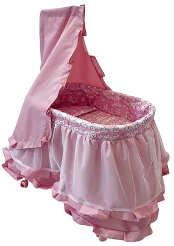 Palmitessa Culla Bambola, Culla Bambola Con Baldacchino, Letto Bambole Reborn, Con Velo, Alta Qualità Modello 2025 Rosa 43x85x61,5 cm (H)