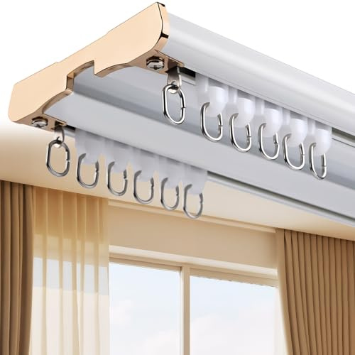 Rieles de cortina Montaje en Techo, Rieles de cortina doble Fácil De Instalar, Rieles para Cortinas de Techo deslizante, para sala de estar, Oficina, Habitación(White,4.0m/13.1FT(4 * 1m))