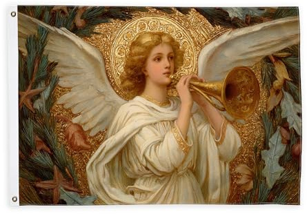 Bandiere di angelo per esterni, ali di tromba vintage natalizie dorate, bandiere decorative per esterni, resistenti allo sbiadimento, decorazione per terrazza, patio, campeggio, portico anteriore, 0,9