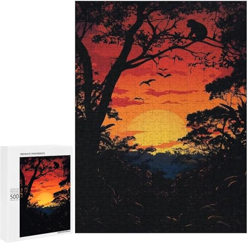 Puzzles for Adults 300 Pieces - Sunset Silhouette Monkey On A Tree Funny Educational Puzzles, Birthday Christmas Valentine's Day Gift