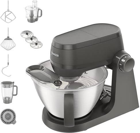 Kenwood Multi Tasker – Amasadora Multifunción con Batidora de Vaso y Procesador de Alimentos, Robot de Cocina 1,7 kg de Masa para Pan y Pizza, Tapa Antisalpicaduras, Gris (KHC30.050GY)