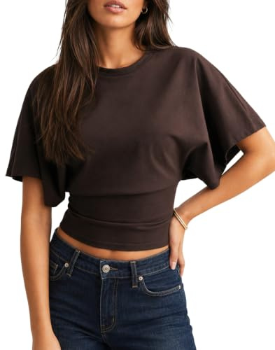 Navneet Women Cinched Waist Crop Tops Crew Neck Basic Tops | Slim Waist Short Sleeve T Shirts, Y2K Going Out Tops, Party Clubbing Tops, Music Concert Festival Outfits, Holiday Top