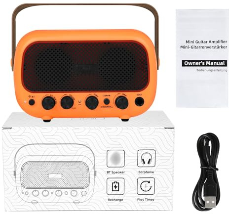 ZDAGELD Amplificatore per Chitarra BT Portatile da 10 W con a Doppio Altoparlante, Controllo Tono Overdrive Pulito, Jack per Cuffie Ricaricabile per la Riproduzione Musicale di Chitarra (Arancia)