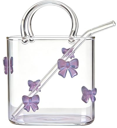 Generisk glashandväska 720 ml klar mugg | Handväska vas för blommor för vin, cocktail, te, juice, drycker, rumsdekorationer, bordsmittpunkter och bröllop