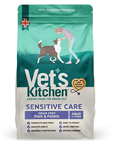Vet's Kitchen Sensitive Care Hypoallergenic Complete Dry Adult Dog Food, Pork & Potato - Grain Free with Added Health Benefits for Sensitive Dogs (2.2kg)