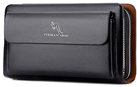 PPGE Herren Leder Handgelenktasche Portemonnaie Herrentasche Tasche Business Kupplung Gesch?ft Handtasche Unterarmtasche Gro? Geldb?RSE Karten Clutch Tasche für M?nner schwarz | braun,Black