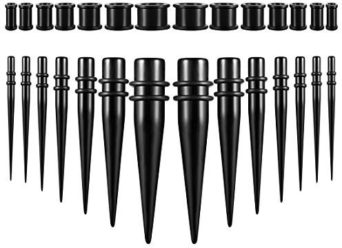 HuaCan Dehnstäbe Dehnset Silikon Tunnel - 14 Paare Tunnel Dehnungsstäbe Acryl Dehnstäbe 3-12mm + Silikon tunnel 3-12mm, Schwarz