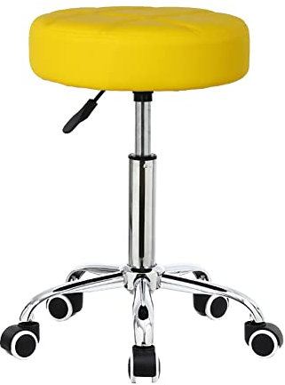 KKTONER Rollhocker Barhocker Bürohocker Arbeitshocker höhenverstellbar drehbar aus Kunstleder Gelb
