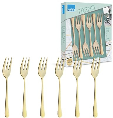Amefa AUSTIN Kuchengabel Besteck Set 6-teilig | sehr elegant | Kuchengabeln 6 Stück mit PVD Veredelung | Gold satiniert | Länge 14,3 cm | rostfrei & spülmaschinenfest