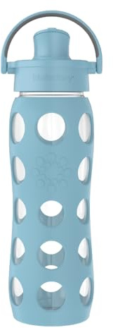 Lifefactory 22-Ounce Active Flip Cap Glass Water Bottle, 22oz, Denim