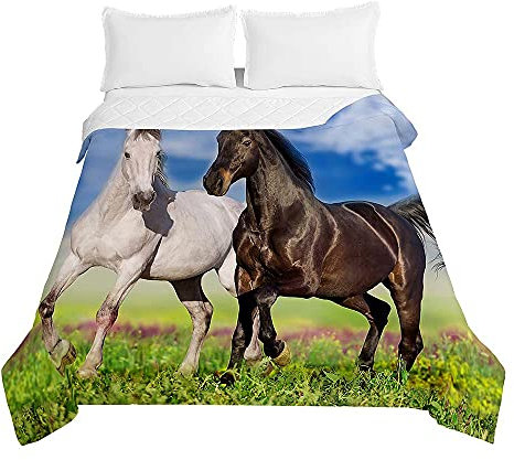 Chickw1 Tagesdecken Bettüberwurf, 3D Pferd Drucken Sommer Tagesdecke mit Prägemuster Wohndecke aus Mikrofaser Bettdecke für Einzelbett Doppelbett oder Kinder (Paar,150x200cm)