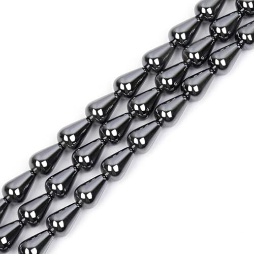 HAAMIIQII 30pcs 8x12mm naturel noir hématite pierres précieuses en vrac perles en forme de goutte d'eau perles bijoux fabrication bricolage bracelet collier