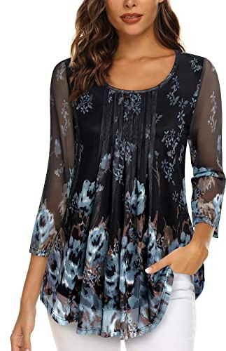 Gaharu Damen Blusen - Elegant & Festlich, 3/4 Arm, Doppellagig, Curvy Mode, Feminine, Longtunika für Frühling & Party, Business & Abend