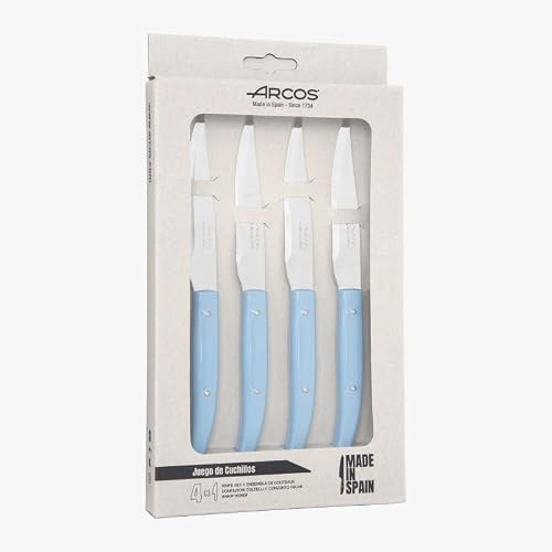 Arcos Steak Basic-serien, 4-delad knivsats - NITRUM 110 mm rostfritt stålblad, slät kant, polypropylenhandtag, blå färg