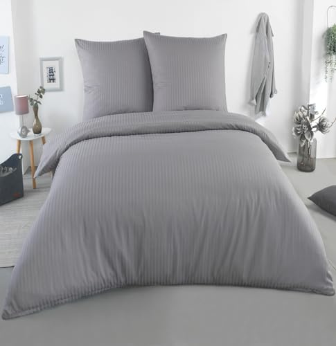 MALIKA® Biancheria da letto in raso damascato, 200 x 220 cm, con 2 federe 80 x 80 cm, biancheria da letto in cotone per una sensazione particolarmente piacevole sulla pelle