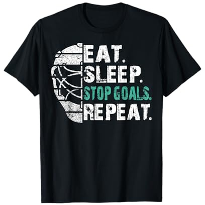 Eat Sleep Stop Goals Repeat Funny Ice Hockey Goalie Boy Kids T-Shirt