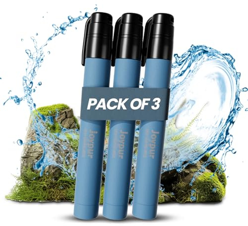 Joypur Ultralight Personal Water Filter Straw for Hiking, Camping and Travel - Essential Emergency Survival Gear & Backup Water Filtration Solutions Water Straws to purify Filter (3Pack, Blue)