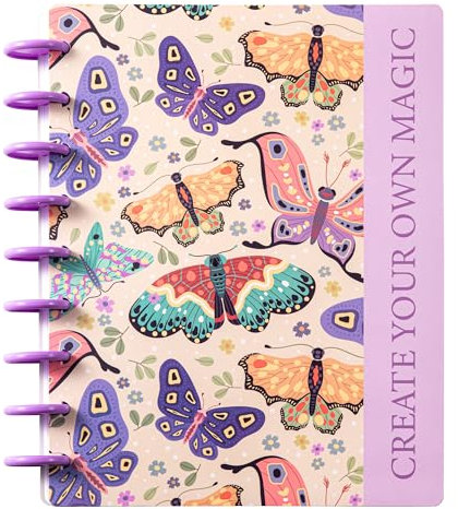 MGGAO Mariposa encuadernado en disco Diario Planificador para las mujeres y los hombres, cuadernos rayados, 200 páginas, College Ruled Diario cuaderno para la escuela Oficina