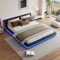 Aoskem Polsterbett 160x200 cm Doppelbett, LED-Bett, Flachbett Bodenbett, Bettgestell Mit Lattenrost Aus Holz, Jugendbett Rückenlehne, Ohne Matratze, PU-Kunstleder Schwarz