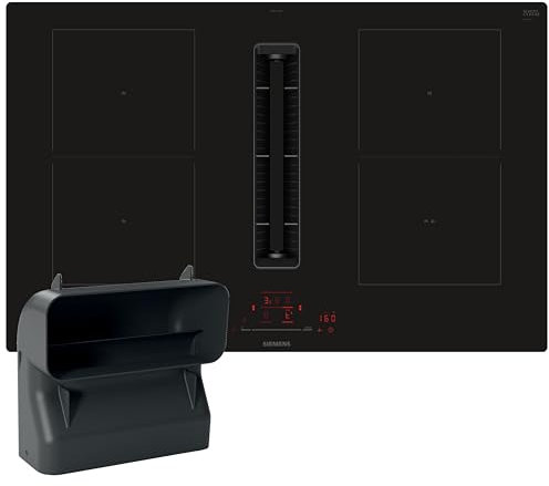 Siemens ED811HGA6, Smartes Induktionskochfeld mit Dunstabzug, 80 cm breit + 90º Flachkanal, vertikal S, autarkes Kochfeld, Rahmenlos aufliegend, touchSlider, Kombi-Induktion für große Kochfläche