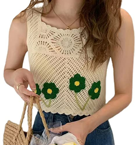 BOGEEL Gilet da donna all'uncinetto traforato a maglia geometrica con ricamo floreale senza maniche crop per top fit camicia da spiaggia