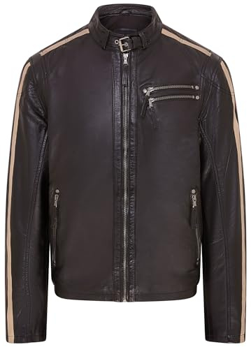 Infinity Leather Schwarze Cafe Racer-Bikerjacke aus gestreiftem Leder für Herren