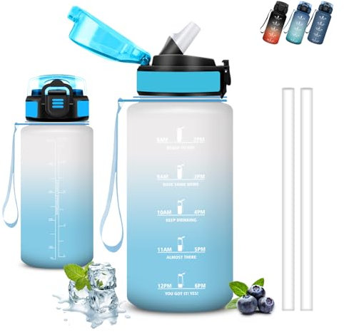Gourde, 500ml Gourde Enfant, Gourdes avec Paille, Anti Fuite, Gourd Graduée pour 1 Journee, Facile à Transporter, Gourd Motivation, avec Marqueur de Temps, Bouteille d'eau pour École, Camping, Bureau