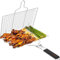 Cesta de Parrilla para Barbacoa | 304 Acero Inoxidable, Plegable & Portátil | Con Mango Extraíble | Ideal para Pescado, Verduras, camarones y filetes