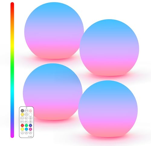 LOFTEK LED Ball Light, Multi-Color Rechargeable Night Lights, 3-inch RGB Globe Mood Lighting, Waterproof Ambient Lighting Lamp for Home Bedroom Patio Pool Decorative Lighting, Birthday Gift,4 Pack