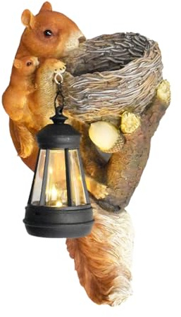 Solare - con statua di scoiattolo - Illuminazione decorativa per esterni, decorazione solare a energia solare | Scoiattolo realizzato in resina sintetica con, luce LED impermeabile, incantevole tui