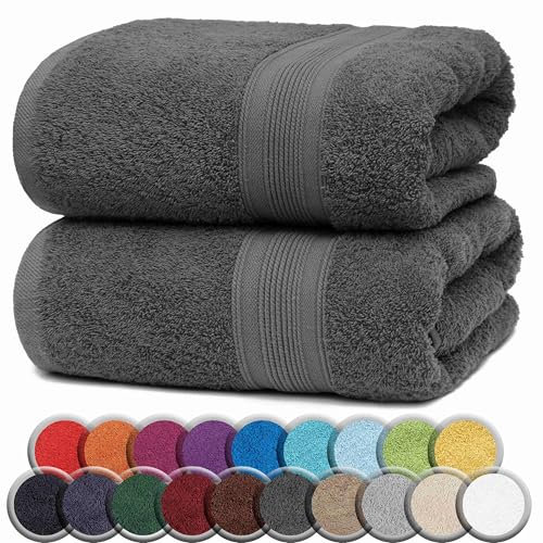 NatureMark Premium Badetücher/Duschtücher aus 100% Baumwolle, weich, langlebig, mit Aufhängeschlaufe – 2er Pack, 100x150 cm, Anthrazit