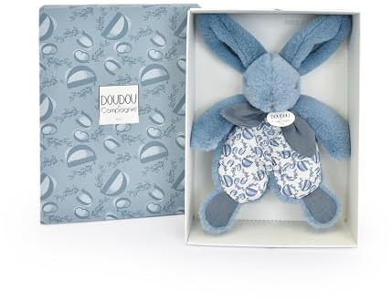 Doudou et Compagnie - LAPIN DOUDOU - Peluche Doudou Lapin - Bleu - 18 cm - Pour Enfants Filles et Garçons dès la Naissance - Boîte Cadeau Incluse pour Offrir - Garantie Doudou Perdu - DC4154