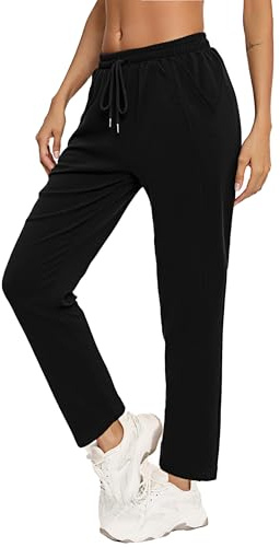 Aseniza Pantalon Jogging Femme Pantalon Large Sport Femme Droit et Décontracté Bas de Jogging en Coton Extensible avec Taille Haute et Poches Sportswear Chic pour Running Fitness Training Noir M