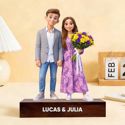 VEELU Statuetta Personalizzata con Foto & Base in Legno, Action Figure Personalizzata 3D da Foto, Statuetta 3D Personalizzata per Decorazione Scrivania, Regalo San Valentino Personalizzato (Stile 2)