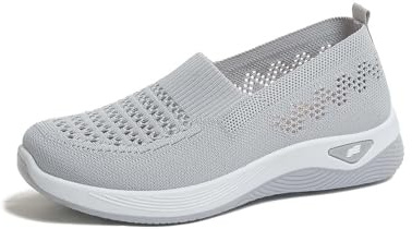 CEWIFO Sport E Outdoor Scarpe per Diabetici da Donna Slip-on Casual in Mesh Traspirante con Suola Morbida Comfort Quotidiano praticità (Grey, 41)