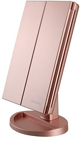 deweisn Lighted Vanity Makeup Mirror with 3X/2X/1X Magnification, 21 LED Lights and Touch Screen Dimmable Mirror, Two power Supply Mode Tabletop Makeup mirror,Travel Cosmetic Mirror(Rose Gold)