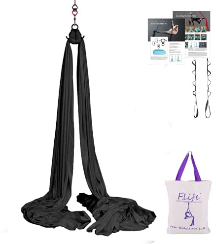 F.Life Aerial Silk Yoga Hammock Strater Kit -10 Yards For Flying Yoga (Black)
