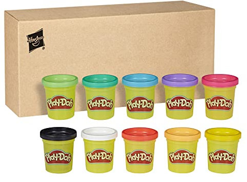 Play-Doh Rainbow Pack 10 x 56g Dosen, Bastel-Set mit hochwertiger Knetmasse in 8 fröhlichen Farben, fördert die Feinmotorik und das Gestalten, kreatives für Kinder ab 2 Jahren
