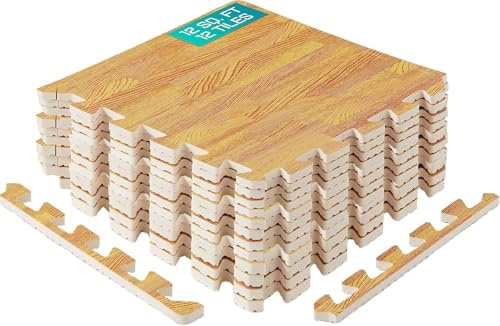Yes4All Tapis de Sol Interlocking en EVA, Dalles Puzzle en Mousse avec Bordures, Protection de Sol pour Meubles, Maison, Salon et Garage, 1/1.4/3 m²