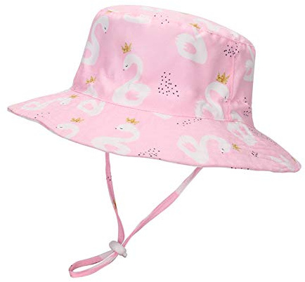 LACOFIA Cappello da Sole per Bambina Cappellino Estivo da Protezione Solare neonata Berretto da Spiaggia con Cinturino sottogola Regolabile Cigno Rosa 4-6 Anni