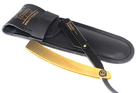 Trinity Care Rasoir droit en acier inoxydable plaqué or - Rasoir professionnel à raser droit barbier - Étui en cuir Rexine inclus - Lames non incluses