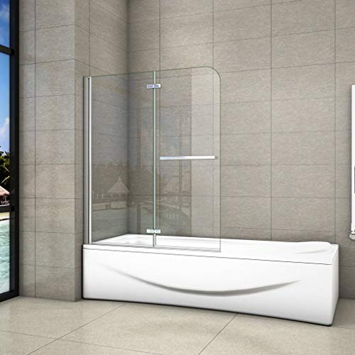 140cm Parete Vasca Bagno Due Ante Movibili Maniglia 6mm Vetro 110cm