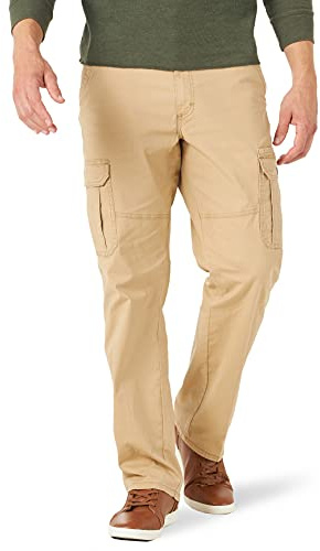 Wrangler Authentics Mens Relaxed Fit Stretch Cargo Casual Pants, Skin/Light Brown, 33W X 34L US