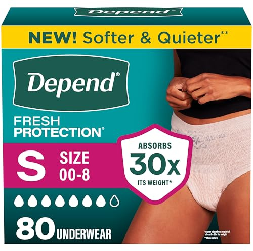 Depend Fresh Protection Adult Diapers, Incontinence & Postpartum Bladder Leak Underwear for Women, Disposable, Maximum, Small, Blush, 80 Count (2 Packs of 40), Packaging May Vary