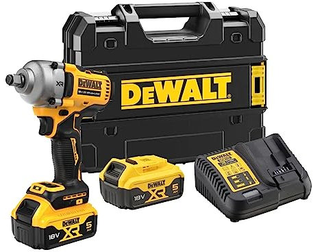 DEWALT Avvitatore a impulsi di fascia media 18V XR Brusless con 2 pacchi batteria XR 18V 5.0Ah e caricabatterie multitensione, DCF891P2T-QW