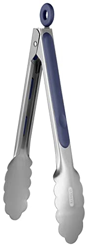 Pinza da cucina in acciaio inossidabile 18/8: U-Taste 23 cm Pinza da cucina resistente al calore con robuste punte in metallo e manico in silicone antiscivolo e bloccaggio liscio (Blu Mezzanotte)